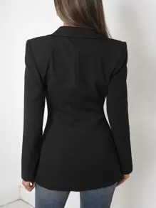 EURMUSE Double Breasted Flap Detail Blazer - Black - View 2