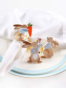 3/6 件刺绣兔子复活节餐巾环套装，适用于复活节餐桌装饰餐巾架 - 彩色 - 查看 2