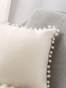 1pc Pompom Decor Cushion Cover Without Filler - White - View 2