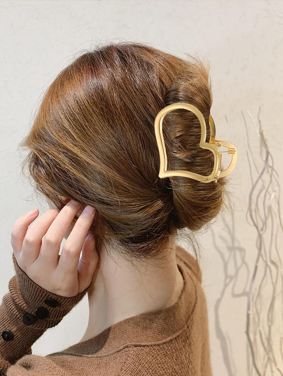 1個空心心形髮夾,適合日常佩戴 - 金色 - 查看 1