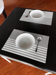 1pc Striped Pattern Placemat - Grey - View 1