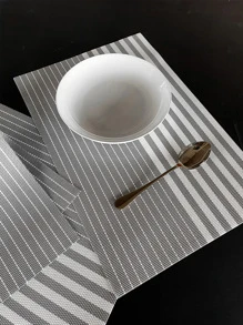 1pc Striped Pattern Placemat - Grey - View 2