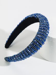 Cinta para la cabeza decorada con cuentas de elegancia - azul real - Ver 1