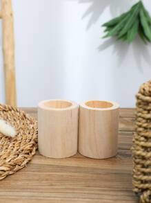 2 件木制茶灯烛台，木制供奉茶灯台，适用于婚礼生日中心装饰，适用于桌面花盆，适用于乡村中心装饰家居装饰 - 棕色 - 查看 6