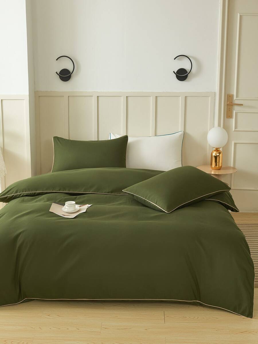 Plain Duvet Cover Set Without Filler - Army Green - View 1