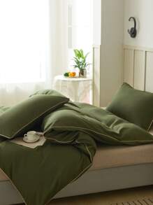 Plain Duvet Cover Set Without Filler - Army Green - View 3