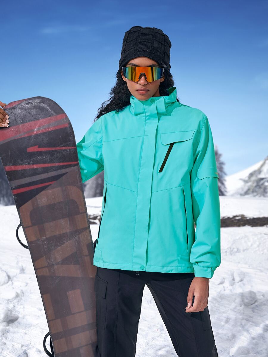 Waterproof Hooded Sports Jacket With Detachable Fleece Liner - Mint Green - View 1