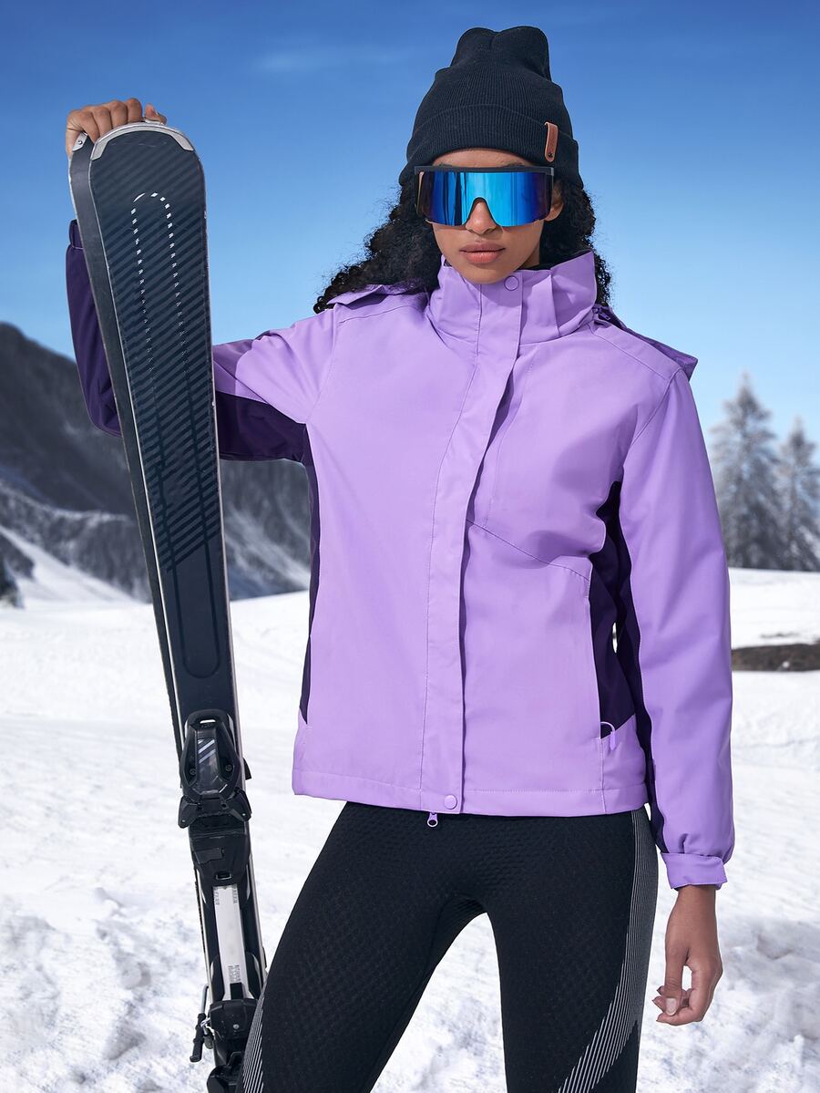 Waterproof Hooded Jacket With Detachable Fleece Liner - Lilac Purple - View 1