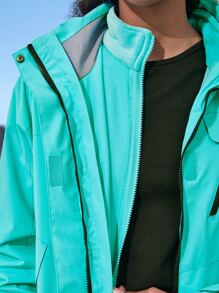 Waterproof Hooded Sports Jacket With Detachable Fleece Liner - Mint Green - View 5