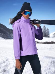 Waterproof Hooded Jacket With Detachable Fleece Liner - Lilac Purple - View 3