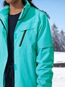 Waterproof Hooded Sports Jacket With Detachable Fleece Liner - Mint Green - View 6