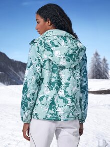 Allover Print Hooded Sports Jacket With Detachable Fleece Liner - Mint Green - View 2
