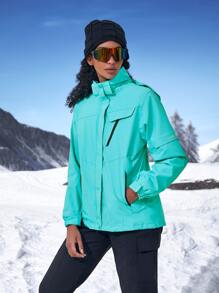 Waterproof Hooded Sports Jacket With Detachable Fleece Liner - Mint Green - View 7