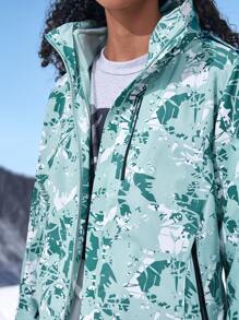 Allover Print Hooded Sports Jacket With Detachable Fleece Liner - Mint Green - View 3