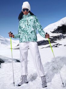 Allover Print Hooded Sports Jacket With Detachable Fleece Liner - Mint Green - View 4