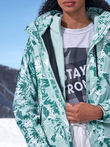 Allover Print Hooded Sports Jacket With Detachable Fleece Liner - Mint Green - View 5