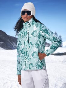 Allover Print Hooded Sports Jacket With Detachable Fleece Liner - Mint Green - View 6