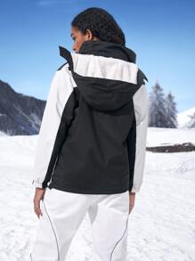 Waterproof Wind-Proof Drawstring Hooded Sports Jacket - Black and White - View 2