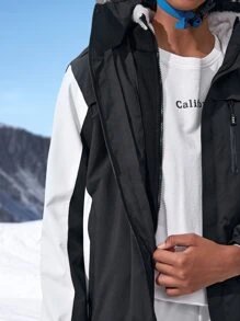 Waterproof Wind-Proof Drawstring Hooded Sports Jacket - Black and White - View 3