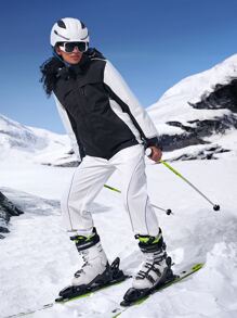 Waterproof Wind-Proof Drawstring Hooded Sports Jacket - Black and White - View 7