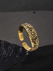 Men Flower Detail Cuff Ring, For Jewelry Gift And Party - Gold - View 1
