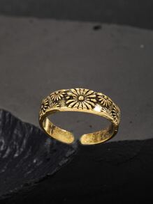Men Flower Detail Cuff Ring, For Jewelry Gift And Party - Gold - View 2