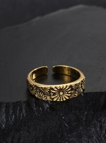 Men Flower Detail Cuff Ring, For Jewelry Gift And Party - Gold - View 3