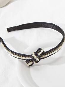 DAZY Faux Pearl Decor Headband Elegant Hairband Hair Hoop - Black and White - View 9