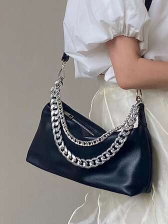 鏈條裝飾拉鍊流浪包