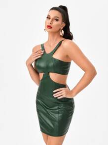 House of Fleek 鏤空PU皮革緊身連衣裙 - 墨綠色 - 查看 1