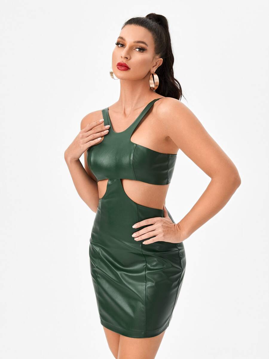 House of Fleek 鏤空PU皮革緊身連衣裙 - 墨綠色 - 查看 1