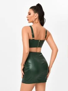 House of Fleek 鏤空PU皮革緊身連衣裙 - 墨綠色 - 查看 2