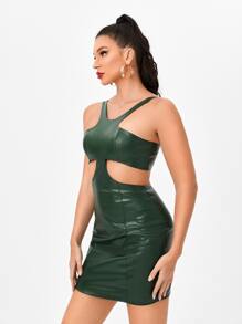 House of Fleek 鏤空PU皮革緊身連衣裙 - 墨綠色 - 查看 6