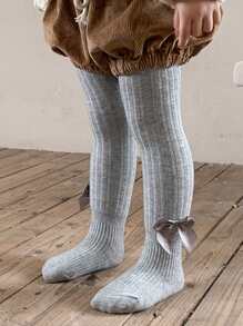 小女童蝴蝶結裝飾褲襪 - 灰色 - 查看 1