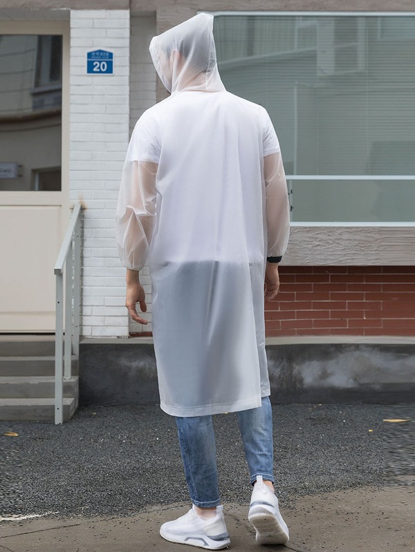 Solid Drawstring Hooded Raincoat, White Rain Jacket For Outdoor, Adults