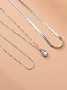 3 piezas Collar de cadena con diseño de diamante de imitación - Plateado - Ver 6