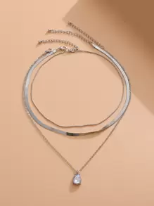 3 piezas Collar de cadena con diseño de diamante de imitación - Plateado - Ver 7