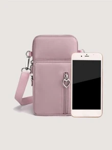 Yogodlns 心形装饰手机钱包袋单肩包手机壳手机包手拿包轻便时尚白领上班族大学工作商务通勤办公室周年纪念情侣生日礼物情人节礼物心形女士热粉色钱包袋手机包女士女士钱包钱包 - 淺灰紫 - 查看 4