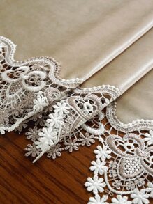 100% Polyester Fabric Patchwork Dual-Color Water-Soluble Lace Decorative Table Runner/Runner, Suitable For Kitchen, Dining Table, Desk, Coffee Table, Vanity, Home Decor, Living Room, Bedroom, Yard, Indoor/Outdoor, Camping, Villa, Holiday, Party, Cabinet, Family Gathering, Festival Decoration, Party/Wedding Decorations, 1pc - Coffee Brown - View 5