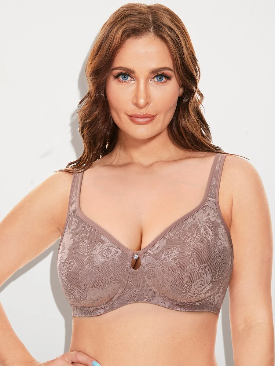 Deyllo Plus Floral Lace Wirefree Bra - Dusty Pink - View 1