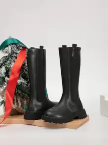 Girls Christmas Zipper Back Chelsea Boots - Black - View 1