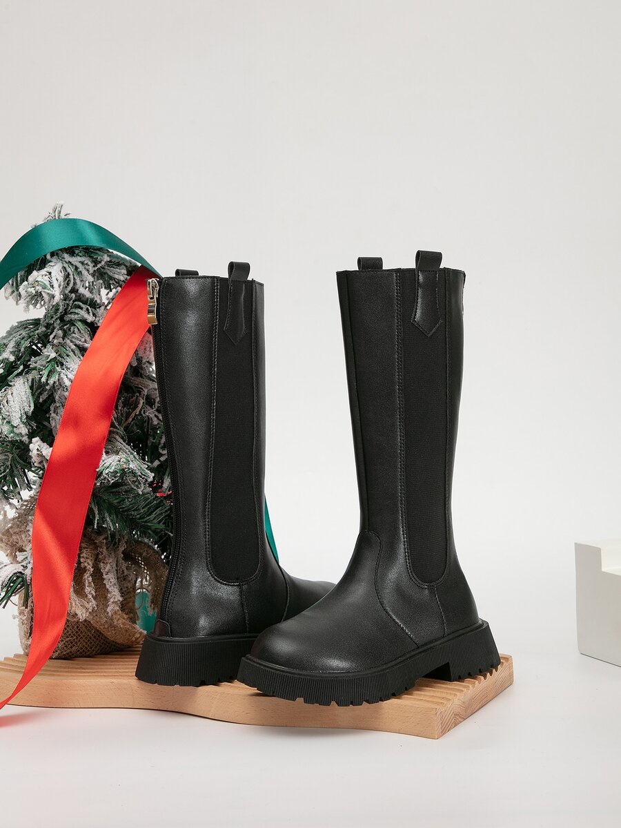 Girls Christmas Zipper Back Chelsea Boots - Black - View 1