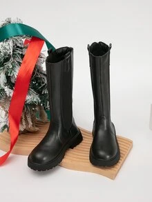 Girls Christmas Zipper Back Chelsea Boots - Black - View 2