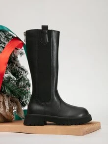 Girls Christmas Zipper Back Chelsea Boots - Black - View 4