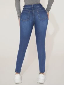 SHEIN PETITE High Waist Skinny Jeans - Medium Wash - View 2