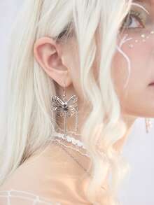 ROMWE Fairycore Pendientes largos con mariposa & con estrella - Plateado - Ver 2