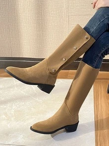 Studded Decor Faux Suede Boots - Brown - View 1