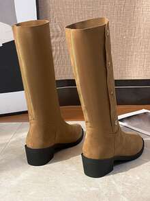 Studded Decor Faux Suede Boots - Brown - View 2