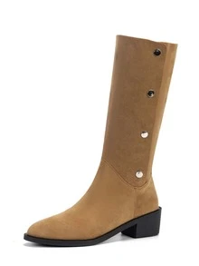 Studded Decor Faux Suede Boots - Brown - View 3