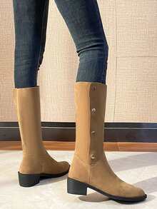 Studded Decor Faux Suede Boots - Brown - View 5